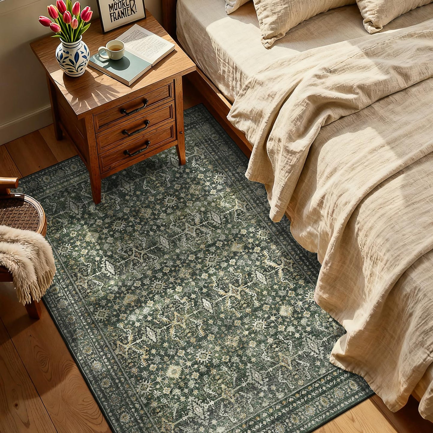 Lofus 3x5 Area Rug for Entryway, Green Non Slip Area Rugs for Kitchen, Washablee Soft Rugs for Bedroom, Living Room, Tool Room Nursery Kids Room Decor