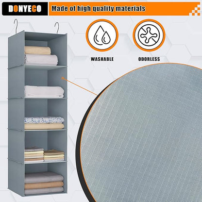 Hanging Closet Organizer 5-Shelf, Easy Mount Foldable Wardrobe Storage Shelves