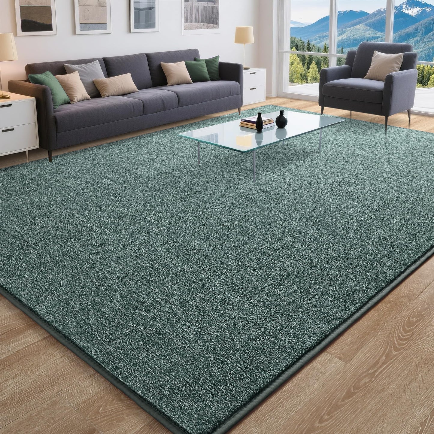 Tepook Soft Rugs for Living Room Bedroom, 4x6 Grey Green Modern Washable Non-Slip Area Rug, Indoor Memory Foam Carpets for Boys Girls Room Home Decor