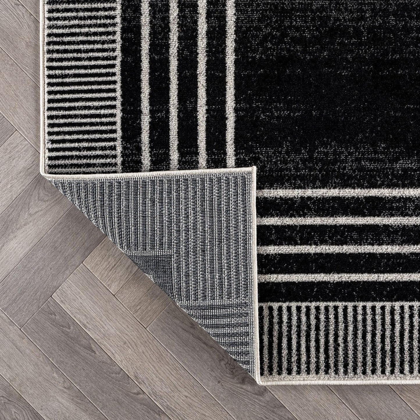 Rugshop Contemporary Geometric Bordered Runner Rug for Hallway,Entryway,Kitchen Rug Low Pile Rug with Jute Backing 2' 3" x 12' Black