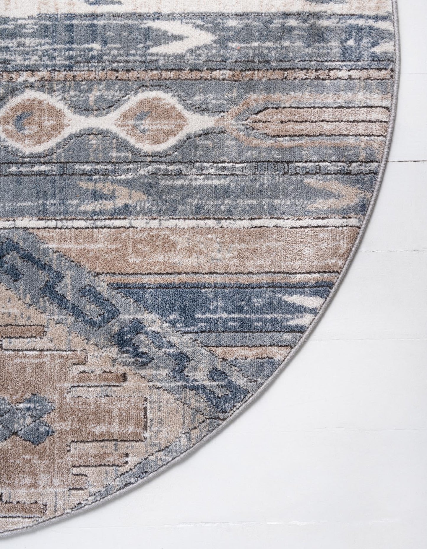 Rugs.com - Oregon Collection Rug – 5 Ft Round Navy Blue Easy-Clean Rug – Rustic Southwestern Style for Bedrooms, Living Rooms, and Entryways