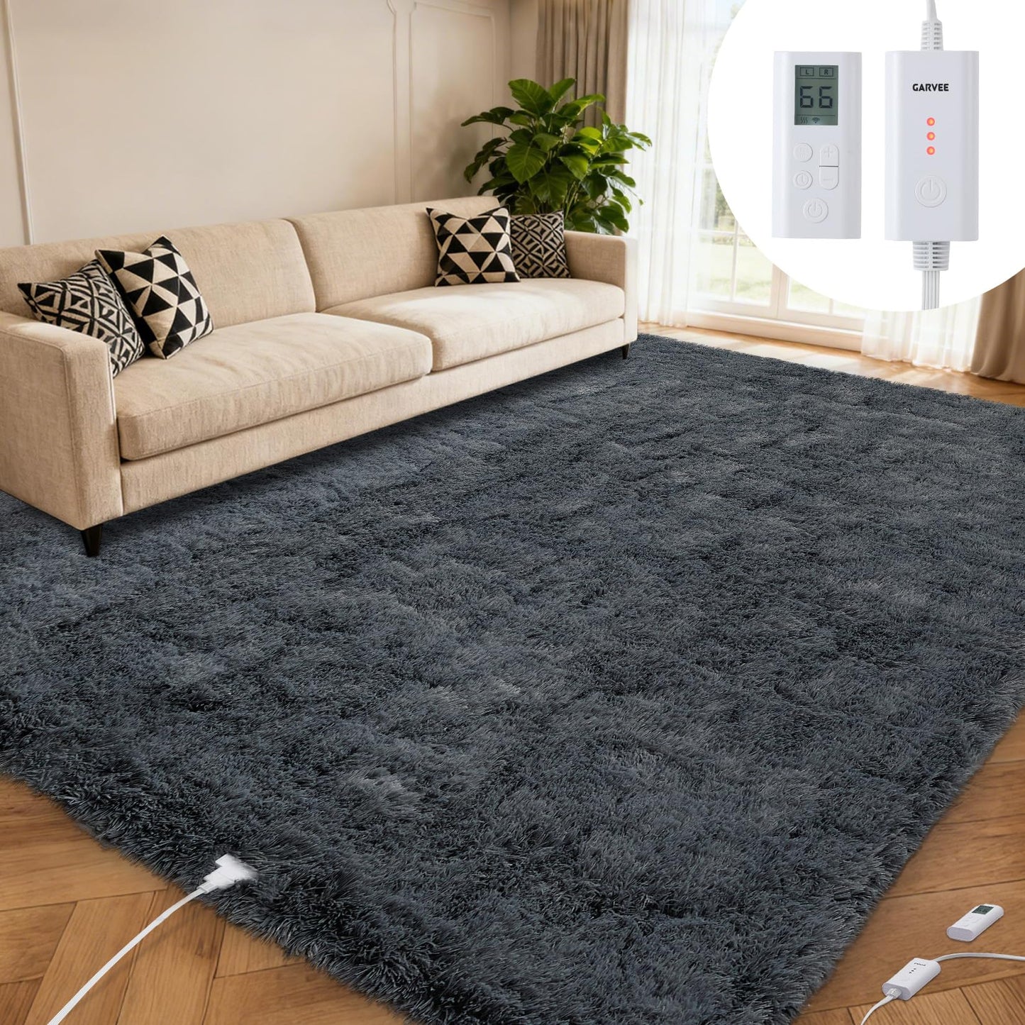 GarveeHome Wireless Heated Floor Mat 8x10 ft, Heated Rug Gaming Rug with 6 Heat Levels & 10H Auto Off, Soft Plush Heating Carpet Foot Warmer for Living Room Bedroom Office Playroom, Grey