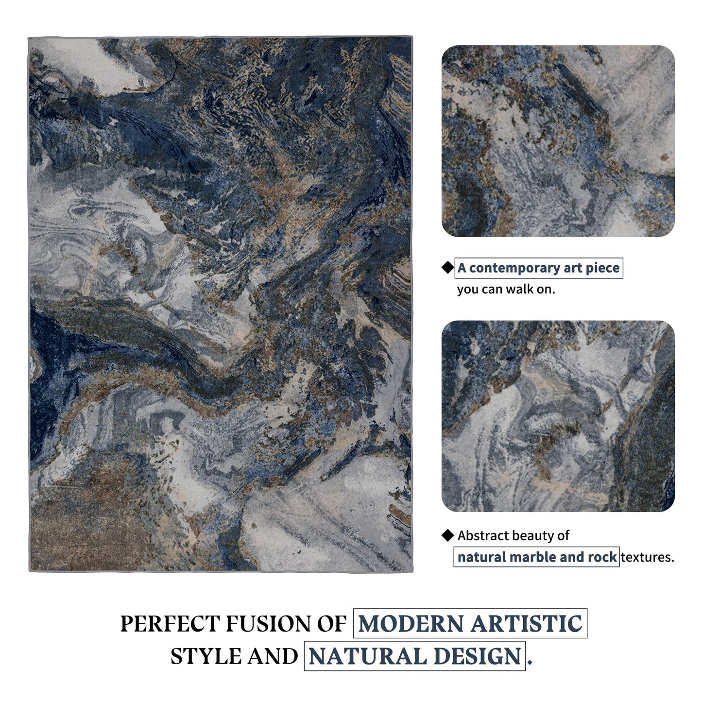 Blue Washable 2x3 Entryway Rug: Modern Abstract Small Area Rug for Kitchen Bathroom Bedroom - Soft Floor Mat Stain-Resistant Thin Low Pile Pet Friendly