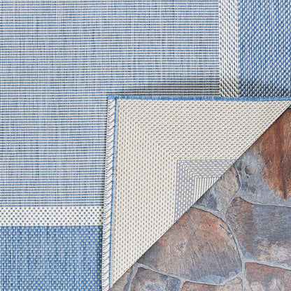 Couristan Recife Indoor Outdoor Rug - Stria Texture 7'6" x 10'9" Rectangle in Ivory and Blue, Hose Washable, Low Pile, Pet- Kid Friendly Home Decor for Living Room, Patio Furniture Set, Kitchen