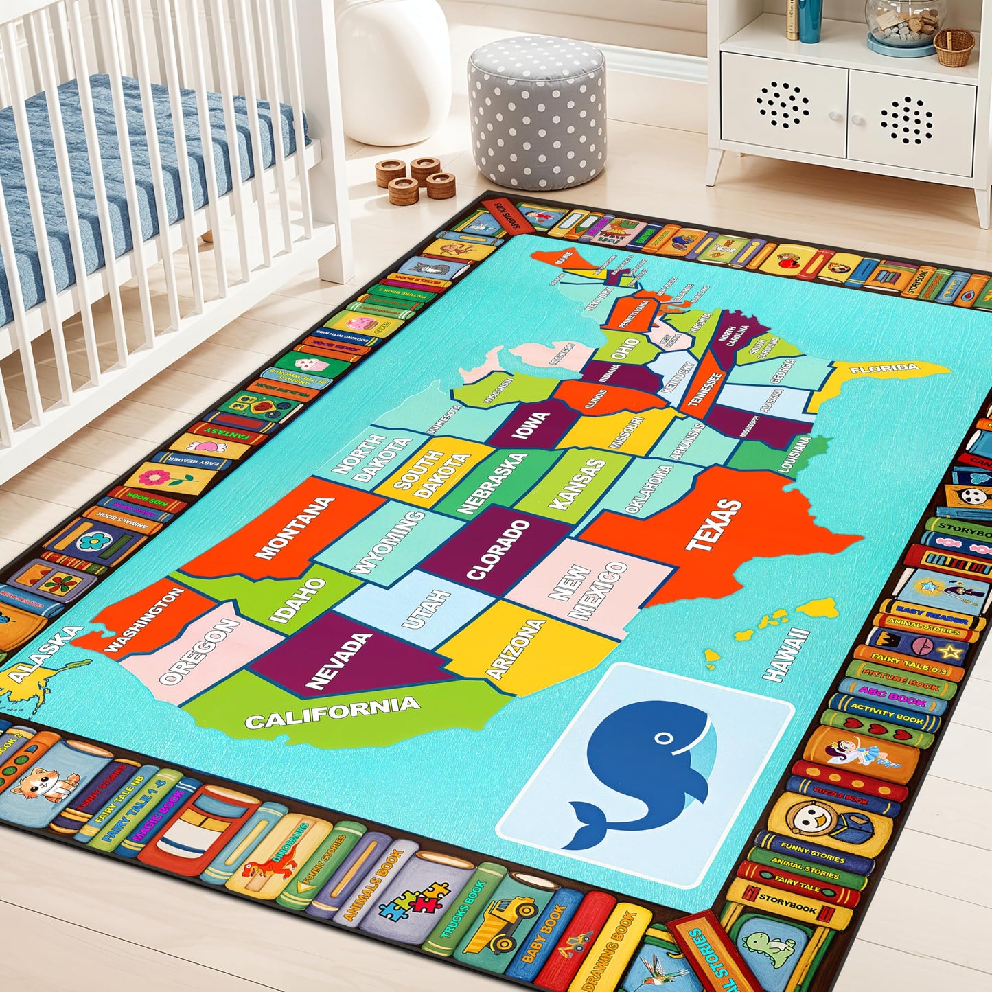 Kids USA Map Educational Rug 3x5 ft New Material, United States Learning Play Mat for Children, Non Slip Washable Colorful Geography Map Carpet for Playroom Classroom Bedroom