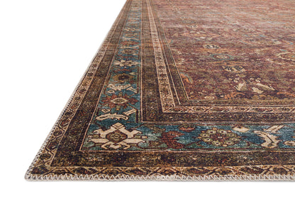 Loloi Layla Collection LAY-01 Brick/Blue 7'-6" x 9'-6" .13" Thick Area Rug, Soft, Durable, Vintage Inspired, Distressed, Low Pile, Non-Shedding, Easy Clean, Printed, Living Room Rug