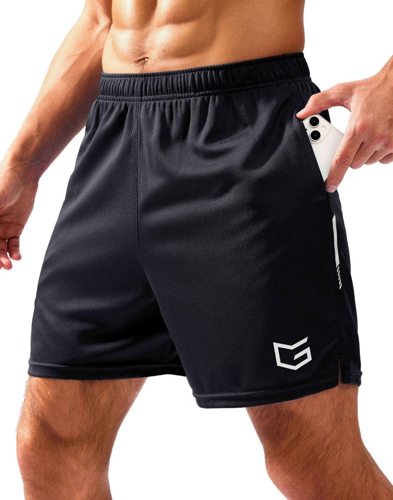 G Gradual Men's Gym Shorts 5"/7"/10" with Zipper Pockets Basketball Athletic Mesh Quick Dry Shorts for Workout Running Tennis (7 inch, Black, Medium)