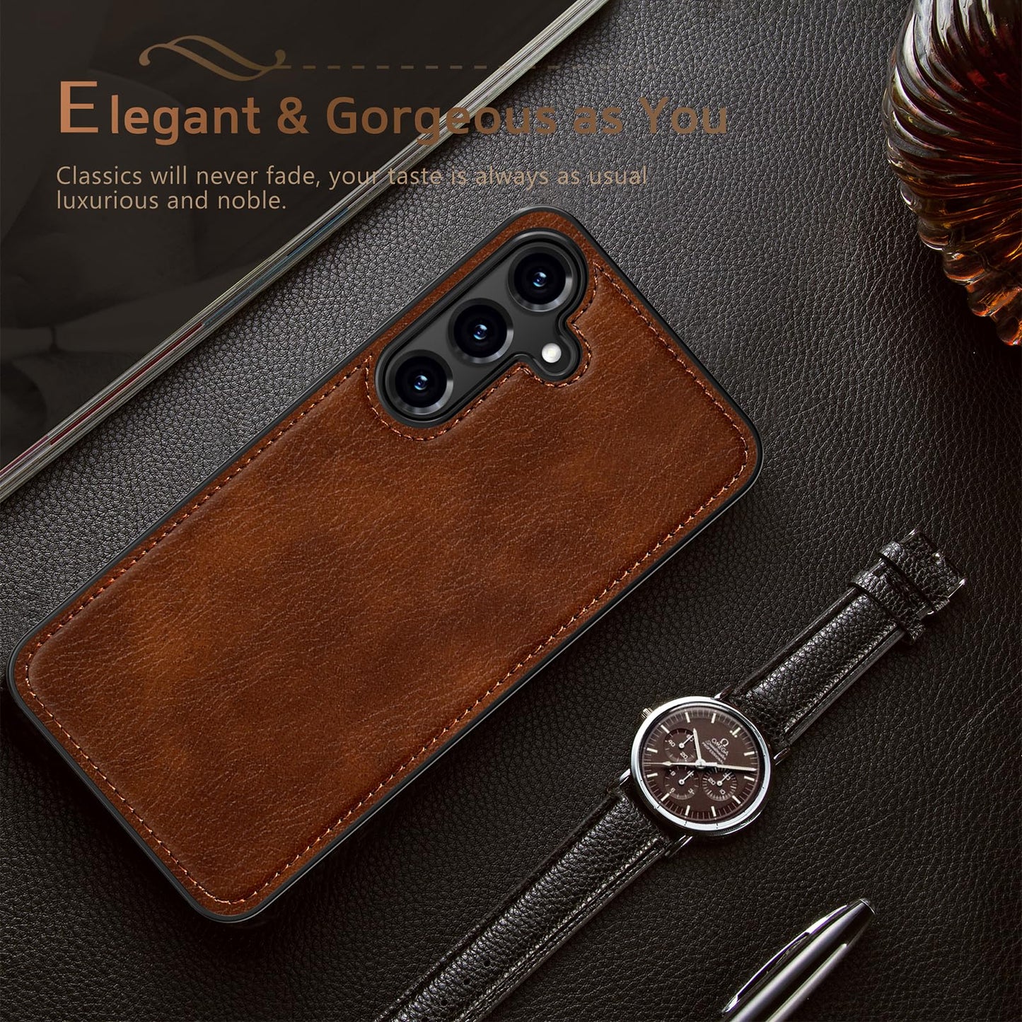 LOHASIC for Galaxy S25 Case, Classic Leather Vintage Texture Designed Full Body Protective Cover Phone Cases Compatible with Samsung Galaxy S25, 6.2 inch - Dark Brown