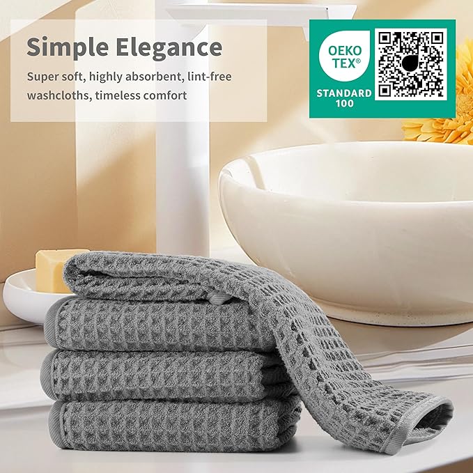 Microfiber Waffle Face Towels, 4 Pieces, Fast Drying, Lint Free 430 GSM
