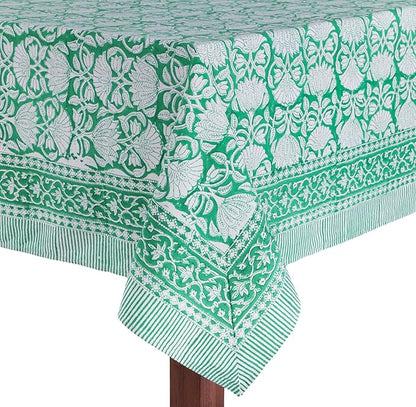 ATOSII Meadow Green 100% Cotton Fall Tablecloth, Handblock Print Square Table Cover for Kitchen Dining Linen I Parties, Weddings, Outdoors, Easter Table Cloth Decor 60 X 60 Inches I 4 Seater