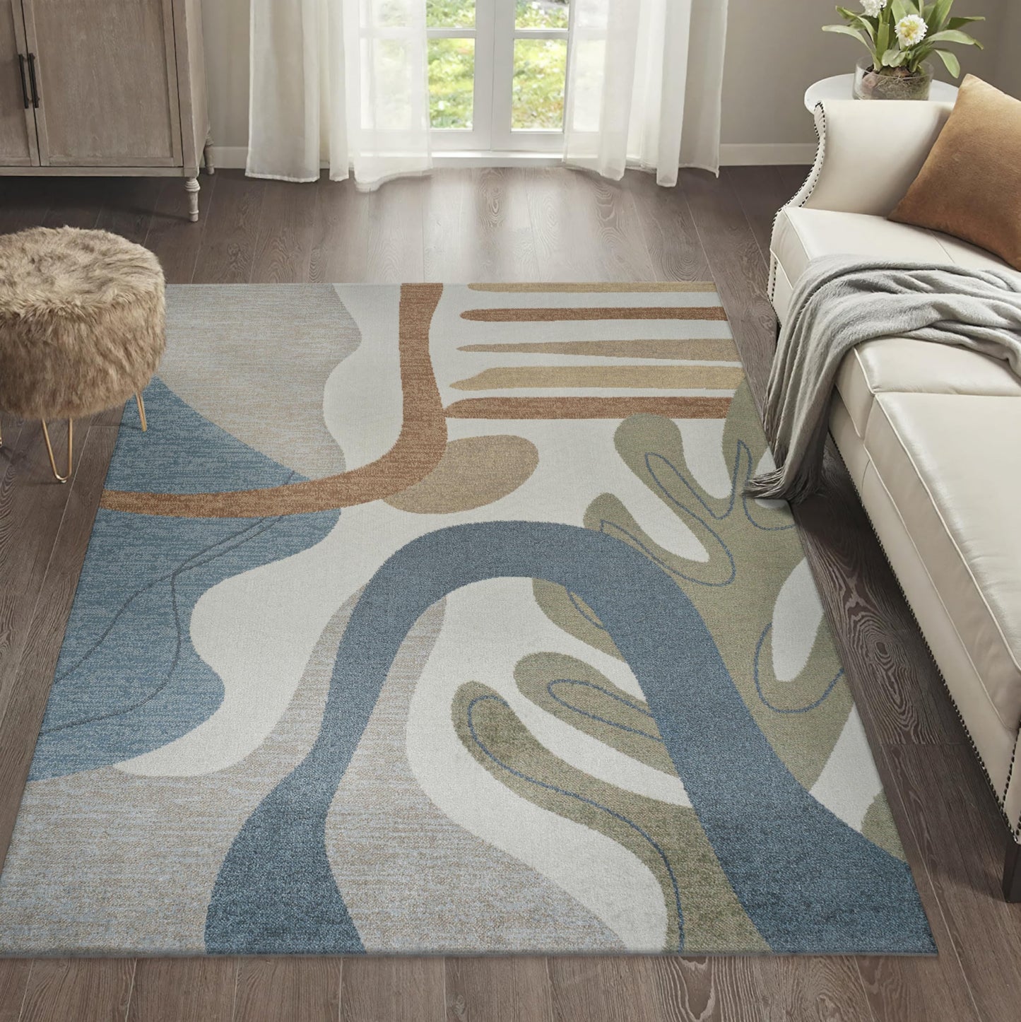JONATHAN Y Machine Washable Cream/Multi Indoor Area Rug 8X10 ft, Algae Abstract Glam Botanical for Living Room, Bedroom, Kitchen, Office, Easy-Cleaning, Pet-Friendly, Non-Shedding WSH301A-8