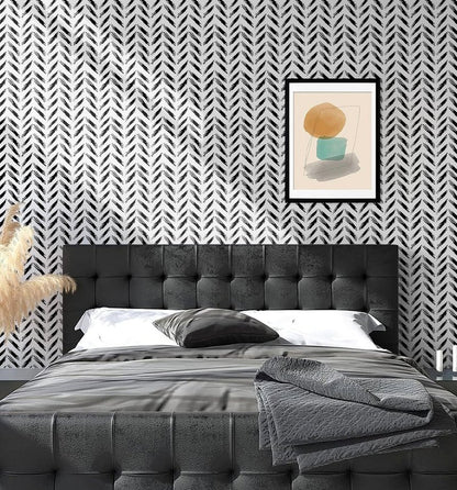 Micpolo Black and White Peel and Stick Wallpaper Modern Self-Adhesive Contact Paper Thicken Waterproof Easy to Clean Decorative Removable Wall Paper Herringbone for Bedroom Bathroom 17.3in x 78.7in