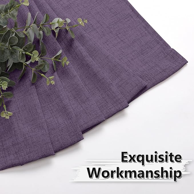 Tollpiz Linen Tier Curtains Rod Pocket Semi Sheer Short Kitchen Curtain Half Burlap Light Filtering Thick Linen Drape for Bathroom, 30 x 30 inches Long, Royal Purple, Set of 2 Panels