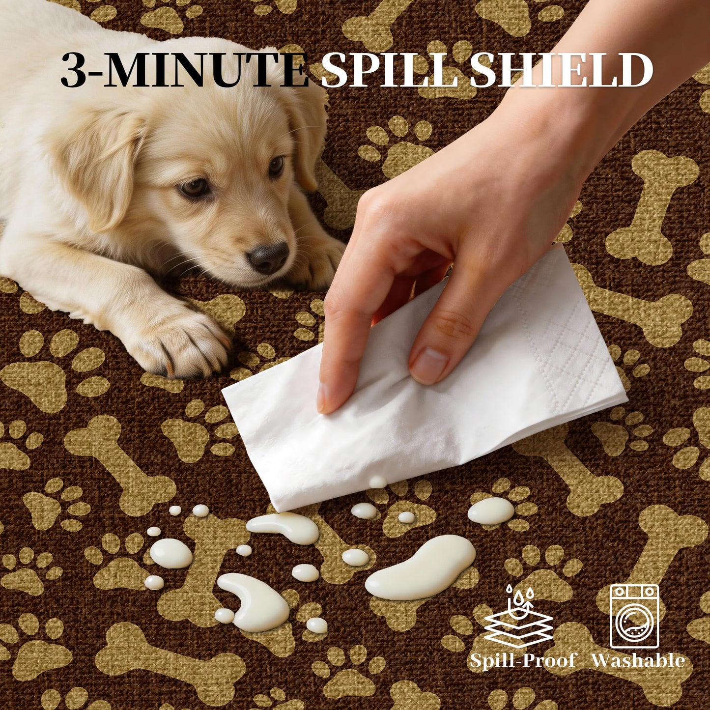 TTelephant Waterproof 2x6 Runner Rug Non Slip - Floor Runners for Dogs,Washable & Joint-Friendly Dense Loop Pile Carpet Runners for Hallway, Kitchen, Indoor Entryway, Laundry, Brown Paws