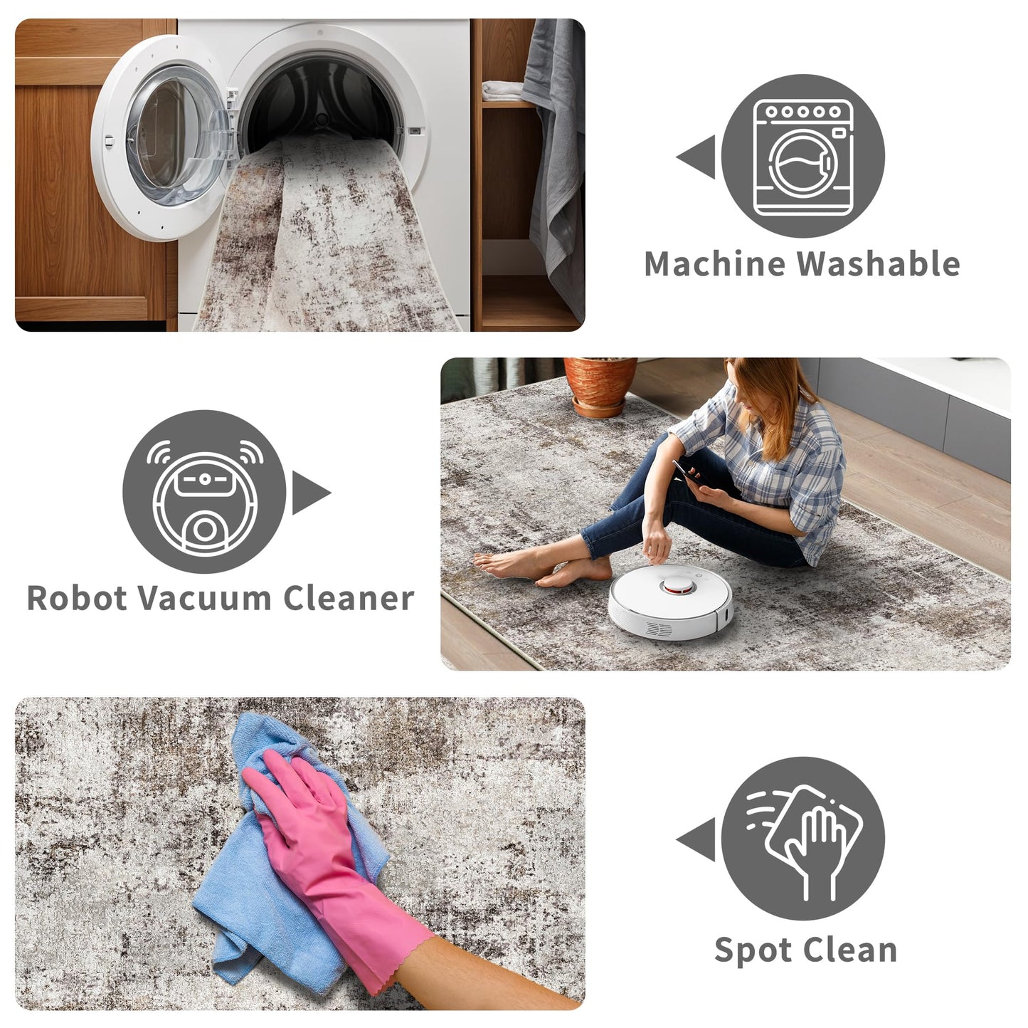 2x5 Washable Runner Rug for Hallway: Non Slip Entryway Runners Rugs Easy-to-Clean - Soft Living Room Bedroom Carpet - Thin Low Pile Floor Mat - Pinkish Beige Brown