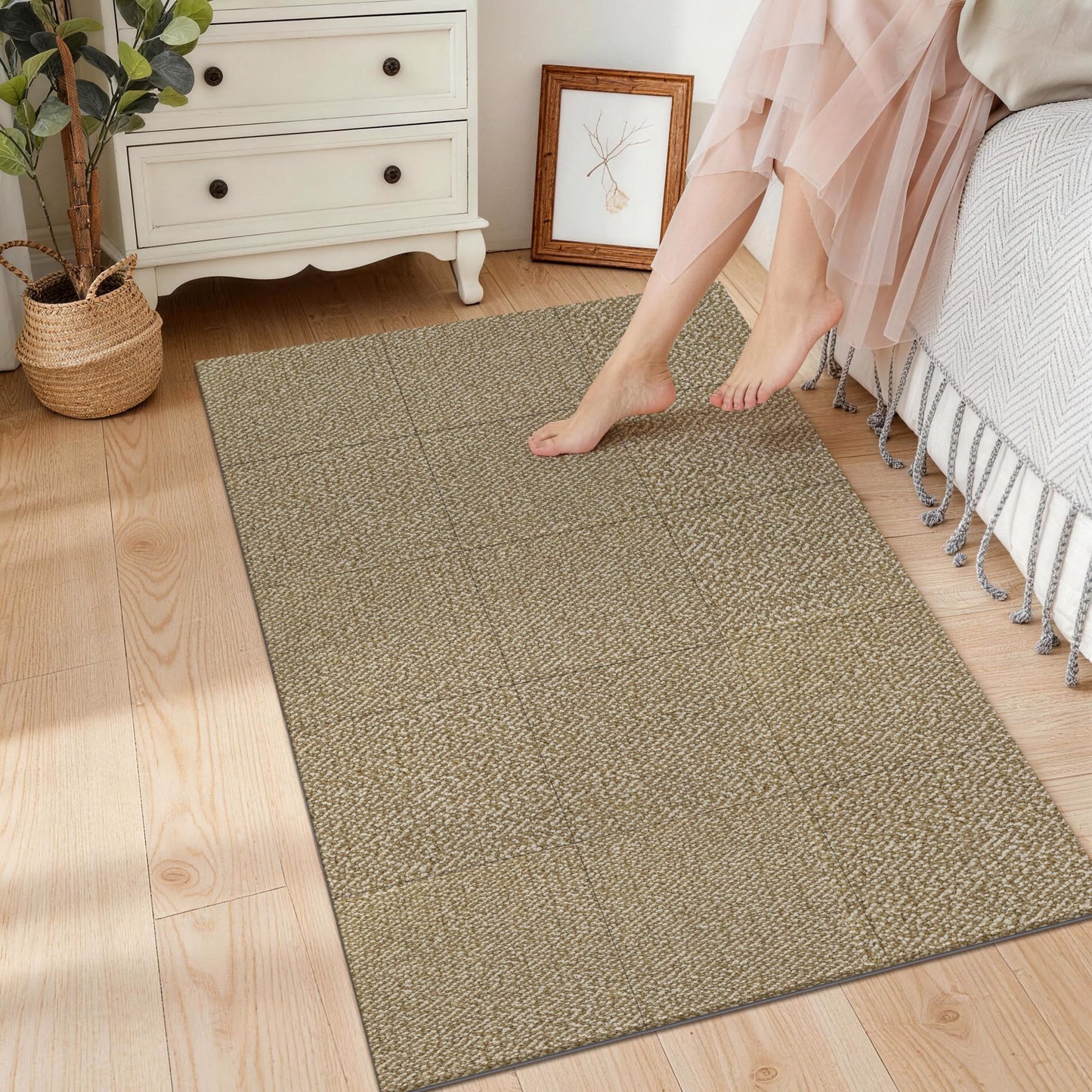 MatMaven Area Rugs for Kitchen,Living Room,6 Pieces 12"x12" Super Absorbent and DIY Square Carpet,Non Slip Machine Washable Rug,Soft Indoor Floor Carpet for Bedroom,Office,Sink,Laundry,Beige