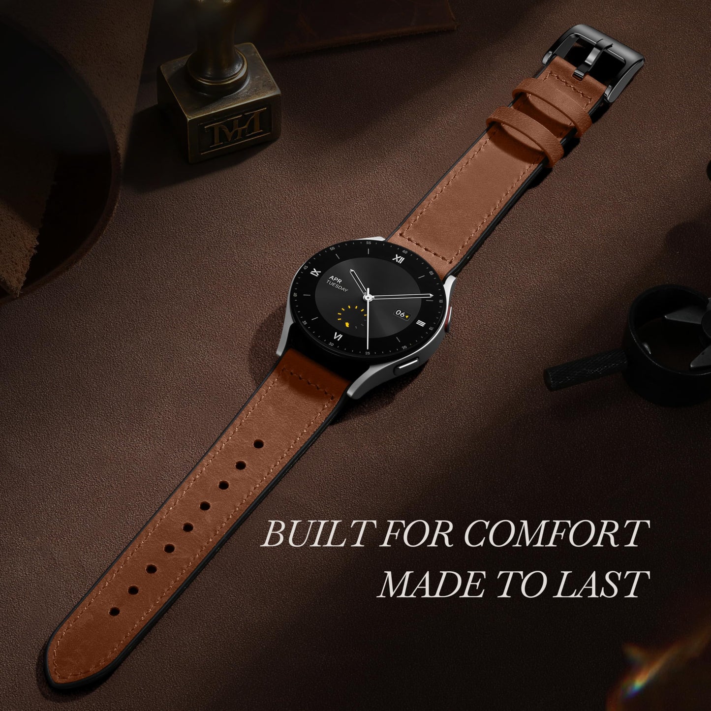Adorve Leather Bands Compatible with Samsung Galaxy Watch 7 Band/Galaxy Watch 6 Band 40mm 44mm, Watch 6/4 Classic,5 Pro/5/4/FE/Active 2, 20mm Top Grain Leather Strap for Samsung Watch Bands Men Women