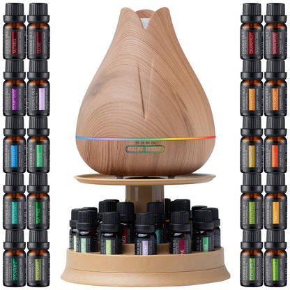 Aromatherapy Essential Oil Diffuser Gift Set with 20 Oils and Rotating Display Stand - 400ml Ultrasonic Diffuser with 20 Essential Plant Oils - 4 Timer & 7 Ambient Light Settings