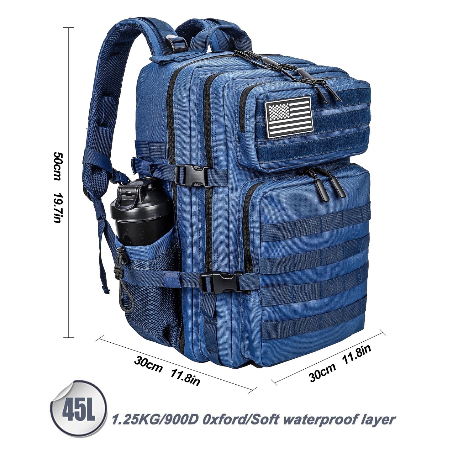 LHI Military Tactical Backpack for Men and Women 45L Army 3 Days Assault Pack Bag Large Rucksack with Molle System - Blue