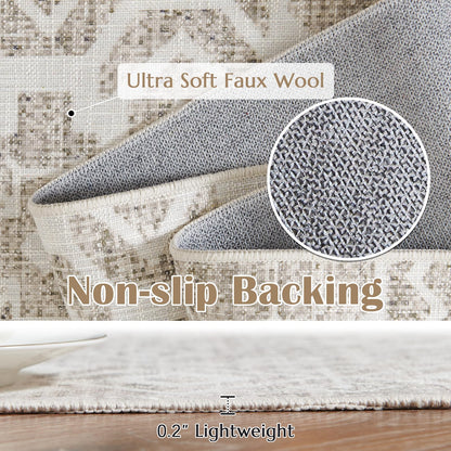 jinchan Area Rug 4x6 Ultra-Thin Washable Vintage Boho Geometric Entryway Rug Non-Slip Non-Shedding Carpet for Living Room Bedroom Brown Ivory