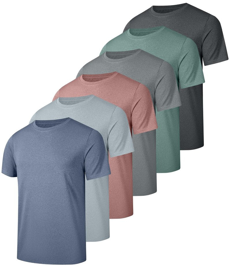 Kinglaman 6 Pack Mens Quick Dry Short Sleeve Shirts Moisture Wicking Sun Protection UV UPF SPF Workout T-Shirt 1 Black 1 Gray 1 Heather Gray 1 Blue 1 Red 1 Green Large