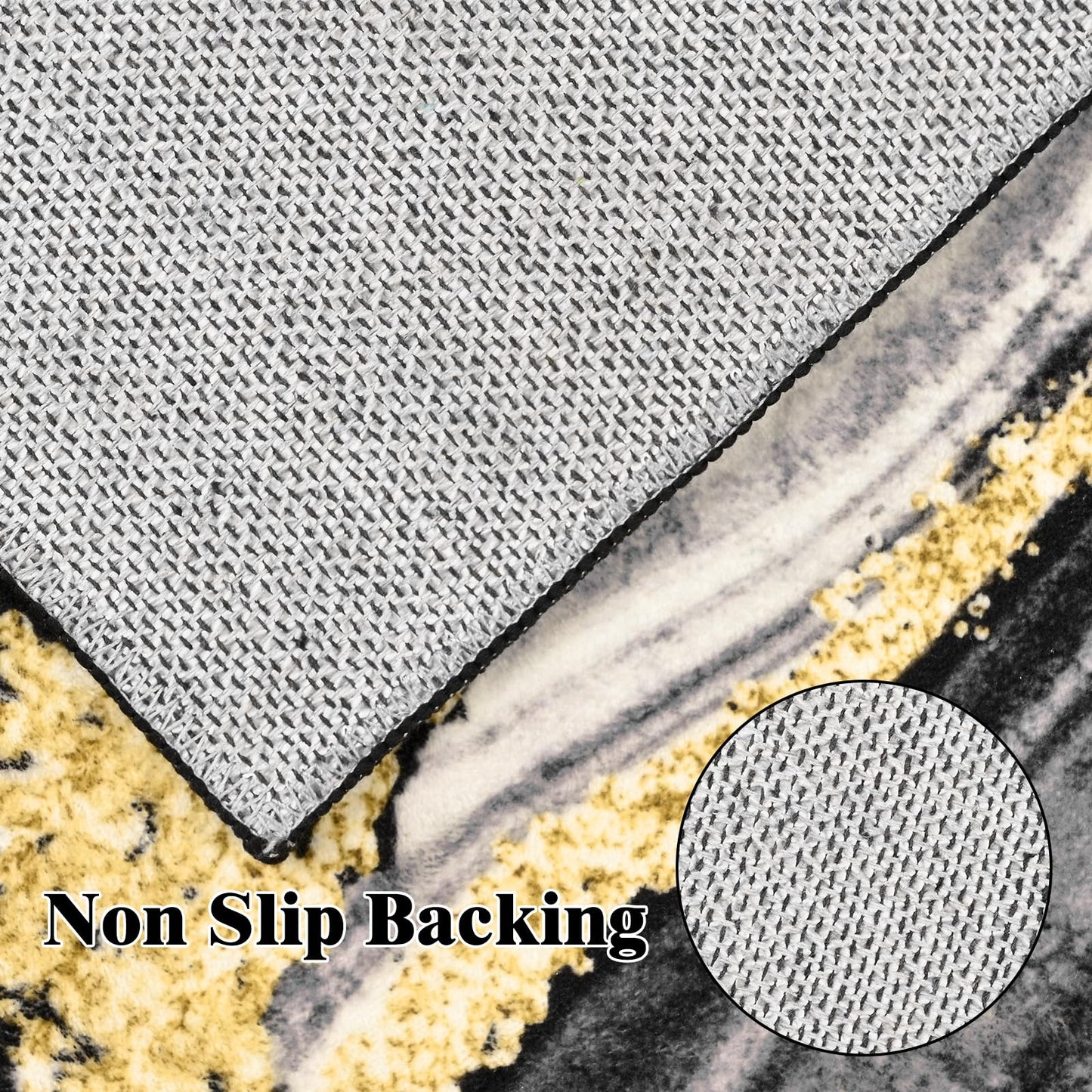 ASPMIZ Black and Gold Area Rug 2x3 Marble Entryway Rug Non-Slip Washable, Modern Indoor Door Mat Small Throw Rugs for Kitchen, Soft Faux Wool Floor Carpet Front Door Rugs Low Profile