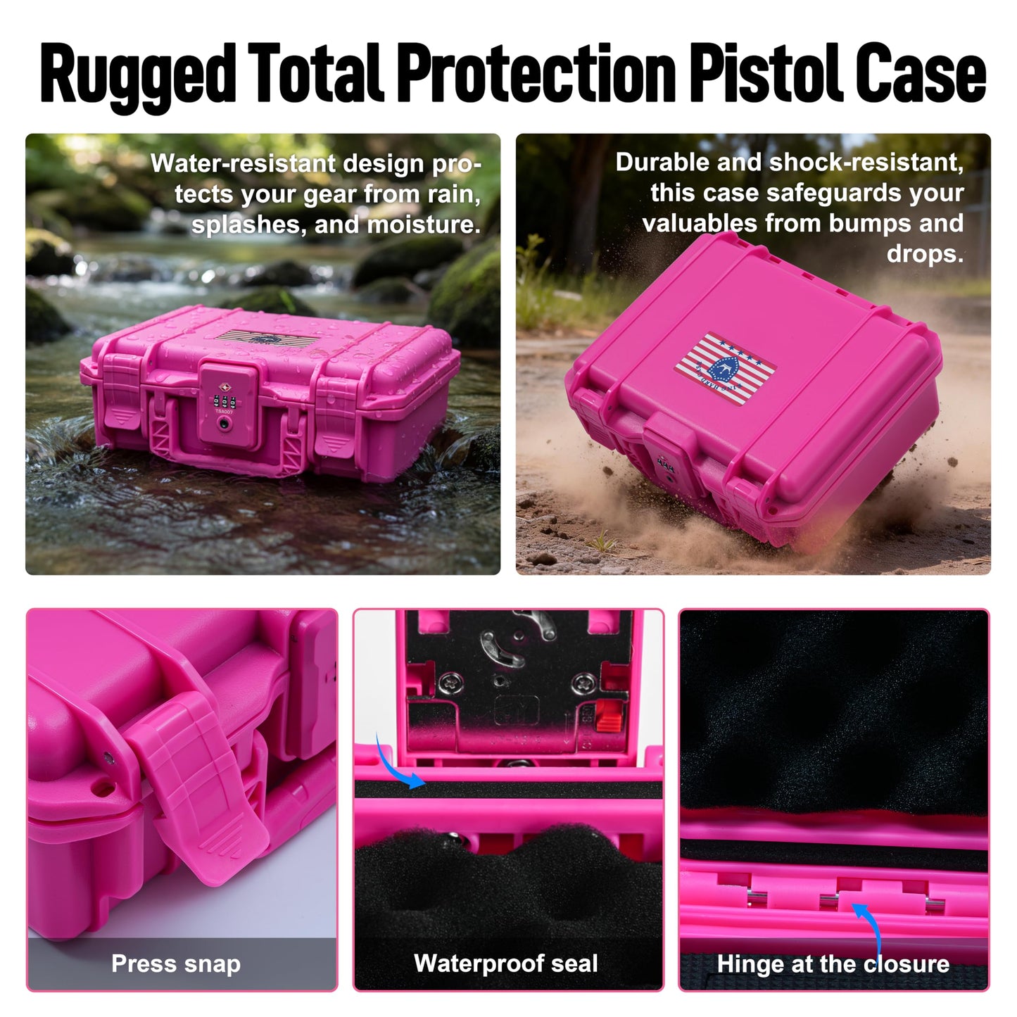 Kinghardcase TSA Approved Pistol Case for Smith & Wesson – Lockable Hard Handgun Case for Travel & Home Storage – Fits M&P 2.0 Full Size & M&P9 Shield Plus with Optic & Tactical Light (Pink)