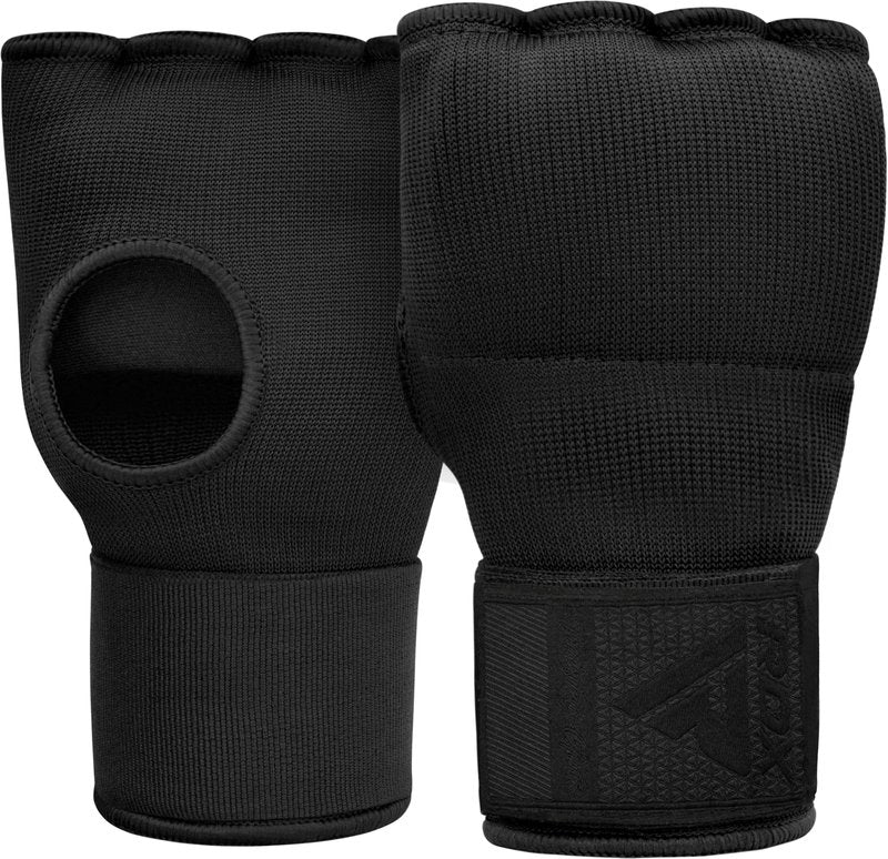 RDX Gel Boxing Hand Wraps Inner Gloves Men Women, Quick 100cm Long Wrist Straps, Elasticated Padded Fist Under Mitts Protection, Muay Thai MMA Kickboxing Martial Arts (Full Black, XL)