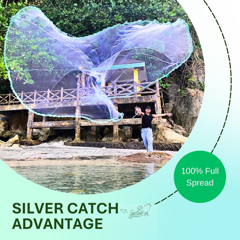 Silver Catch Cast Nets 5ft Radius|1/2 Inch Mesh for Fishing with Chain Bottom, Salt Water Casting Fishing Net Gear, Easy Throw Nets Fishing Bait in 4.5ft-10ft Radius|3/8",1/2",1" Mesh - Elite Series