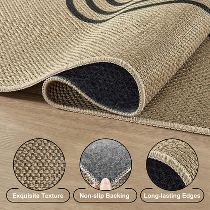 UERMEI 5x7 Outdoor Jute Area Rug Patio, Neutral Rugs for Living Room Backyard Machine Washable Non Slip, Pet Friendly Indoor Farmhouse Carpet for Dining Room - Brown