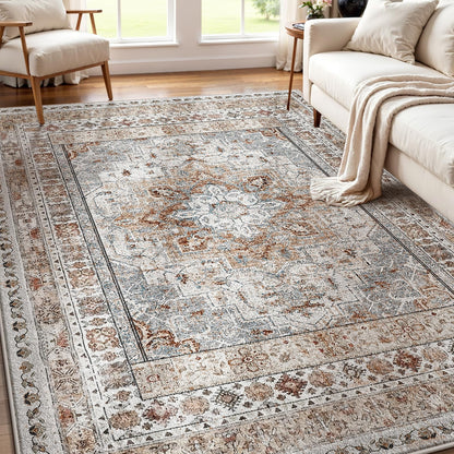 RUGIXE Area Rug 6×9 Foldable Machine Washable Living Room Area Rug, Machine Washable Anti-Slip Retro Rug, Low-Density Lightweight Chenille Printed Rug, Bedroom, Dining Room，Rugs for Living Room