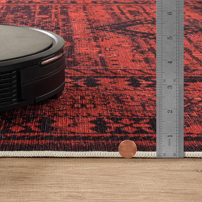 Bloom Rugs Washable Non-Slip 5' x 7' Rug - Red Traditional Bordered Area Rug for Living Room, Bedroom, Dining Room, and Kitchen - Exact Size: 5' x 7'