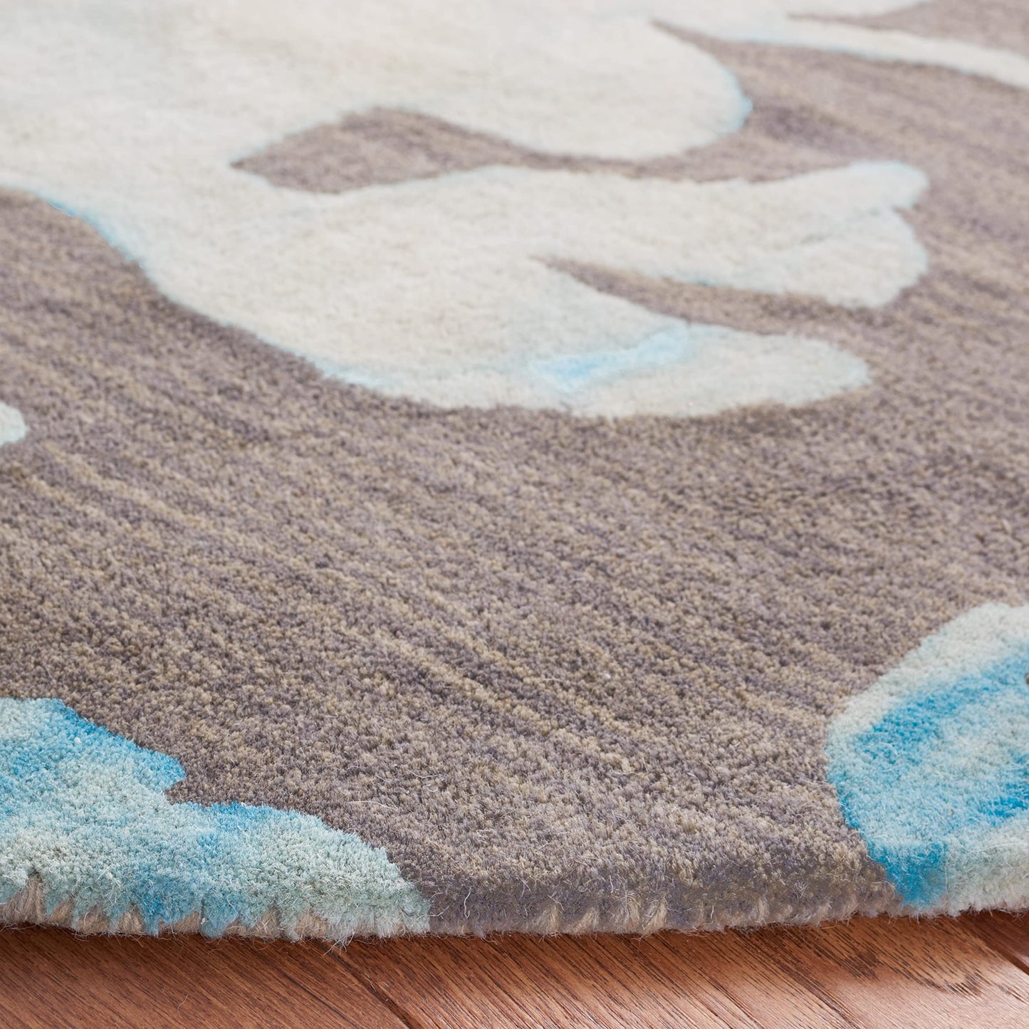 SAFAVIEH Dip Dye Collection 7' Round Grey / Turquoise DDY716L Handmade Floral Watercolor Premium Wool Area Rug