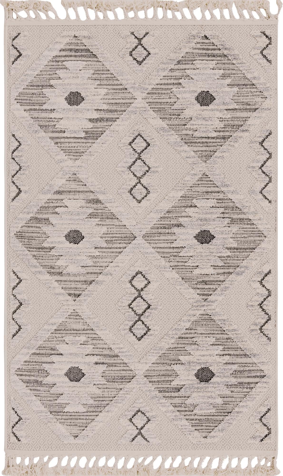 Rugs.com - Arlo Rug – 4' x 6' Sandy Beige Stain-Resistant Textured Area Rug – Modern Tribal Design with Fringe, Perfect for Living Rooms, Bedrooms, and Home Offices