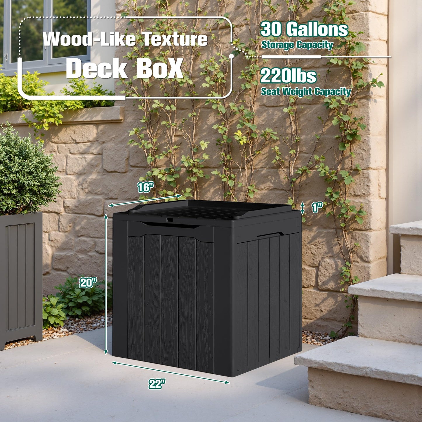 Devoko 30 Gallon Resin Deck Box 2 Pack Outdoor Indoor Waterproof Storage Box for Patio Furniture Pool Accessories Storage for Cushion Garden Tools (Black, 2 Pack)