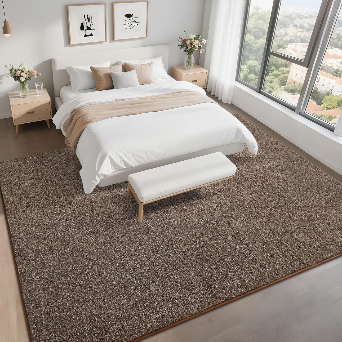 FALARK 4x6 Area Rugs for Bedroom Living Room, Brown Soft Low-Pile Modern Indoor Thickened Memory Foam Non-Slip Washable Carpets for Kids Dorm Home Decor Rug