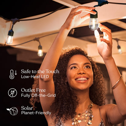 Brightech Ambience Pro Solar Powered String Lights - Commercial Grade Waterproof Patio Lights with 27 Ft Edison Bulbs - Shatterproof LED Solar Outdoor String Lights - 1W LED, Soft White Light