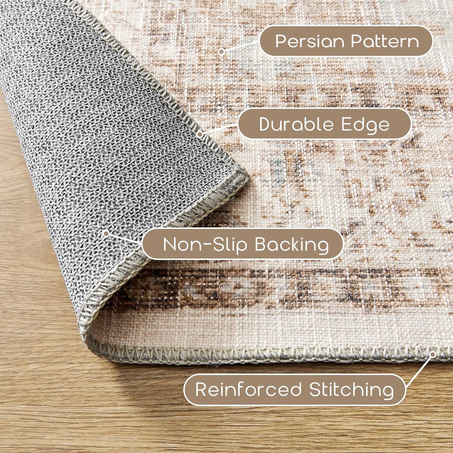 BILEEHOME Boho Neutral Living Room Rug 5x7,Washable Vintage Rustic Earth Tone Modern Farmhouse Persian Area Rugs for Dining Room Bedroom, Light Tan Brown Beige with Rust Terracotta Pattern