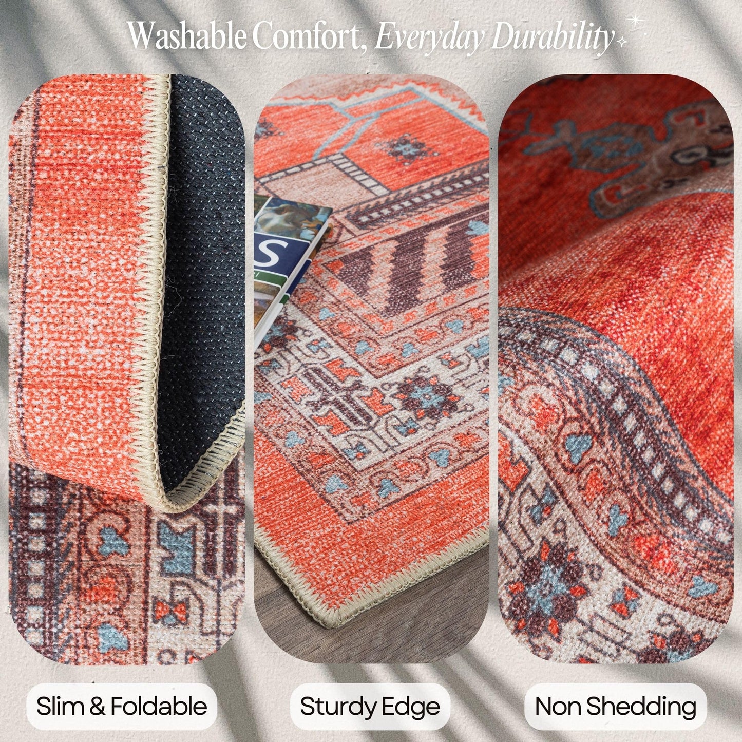 Fame Rugs Turkish Rug. Washable Vintage Oriental Antique Inspired Traditional Doormat Small Modern Area Rugs Luxury Entryway Entry Bedroom Bathroom Kitchen (380TT, 2'5 x 6'9)