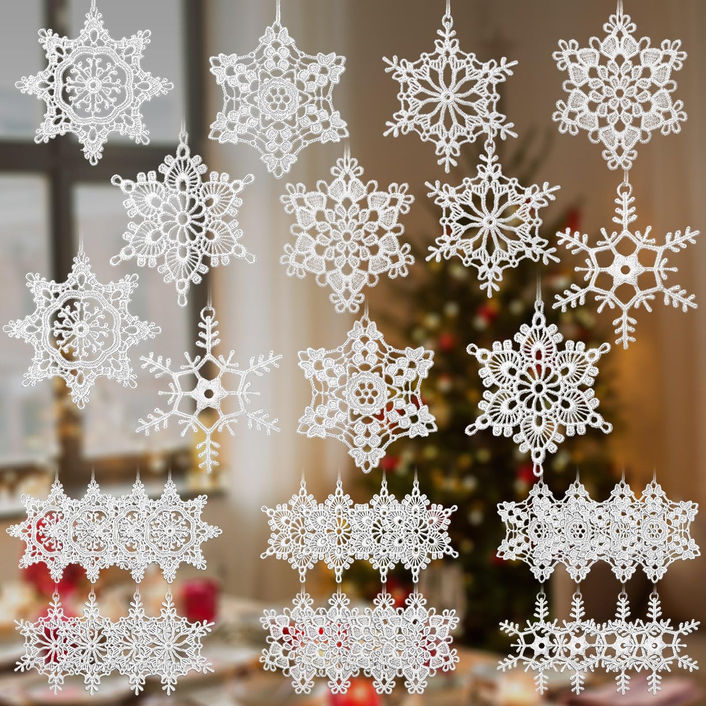Buryeah 36 Pcs Snowflake Ornaments Christmas in July Crochet Snowflake Decorations Hanging Ornament for Christmas Tree Home Winter Wonderland Holiday Party Gift, 6 Styles(White)