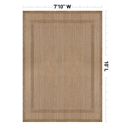 Rugshop Border Plain Indoor Outdoor Flat Woven Area Rug,Natural Jute-Style,Easy-Care Patio Rug for Backyard Porch Deck Balcony, 7'10" x 10' Sand/Natural