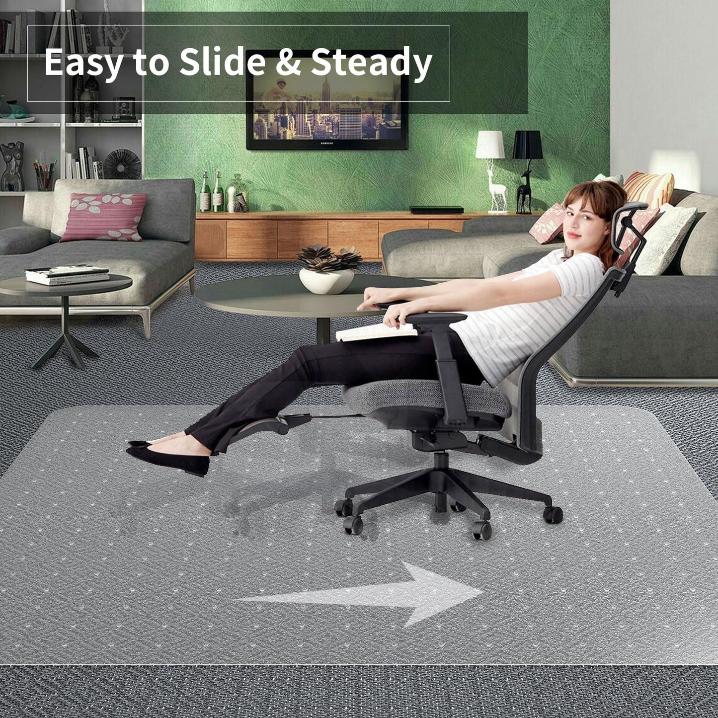 Office Chair Mat for Carpeted Floor, 63"x51" Clear Desk Mat for Carpet Large Protector Floor Mat On Low Pile Carpets, Easy Glide Rolling Plastic Floor Mat, Computer Chair Mat for Home Office