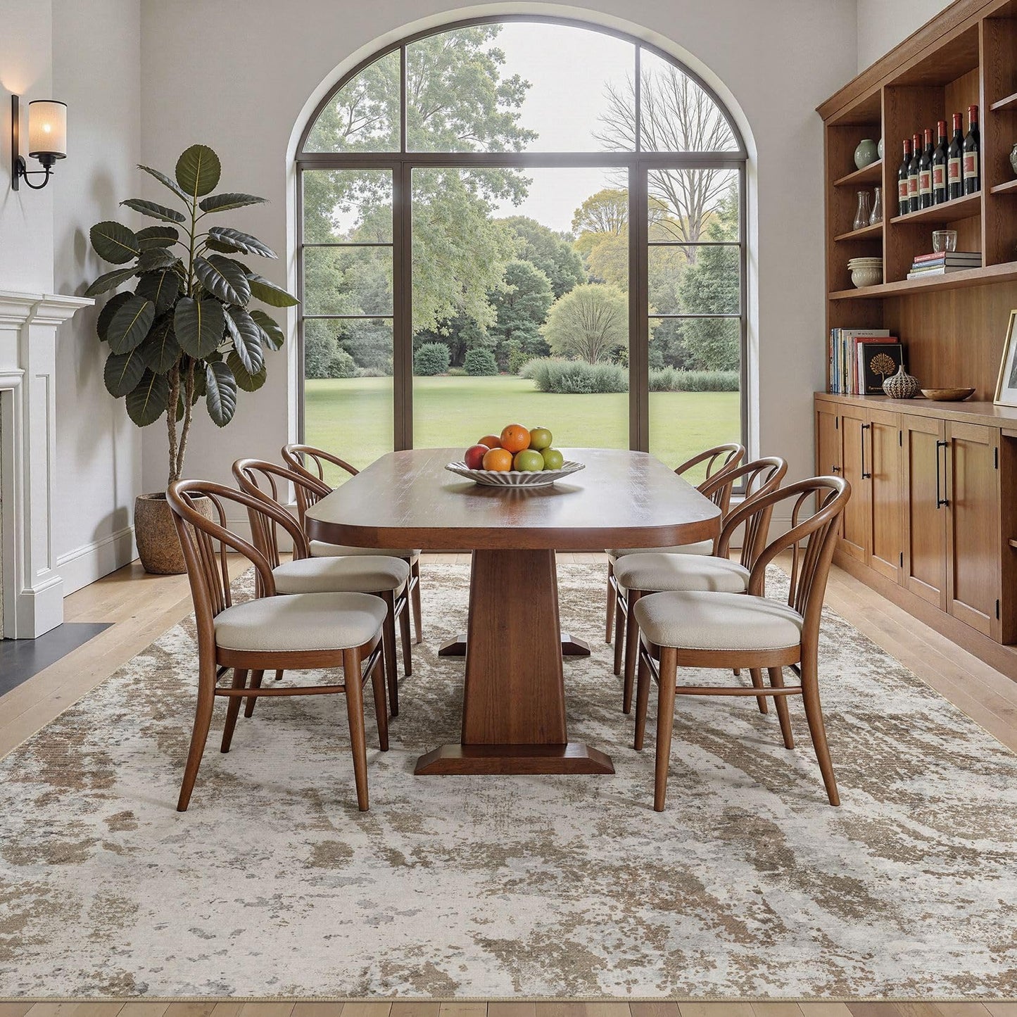 DMOYEST 5x7 Washable Area Rug: Abstract Modern Non-Slip Carpet, Soft Low Pile Indoor Neutral Easy Clean Floor Rugs for Living Room Bedroom Dining Room Kids & Pets - Brown