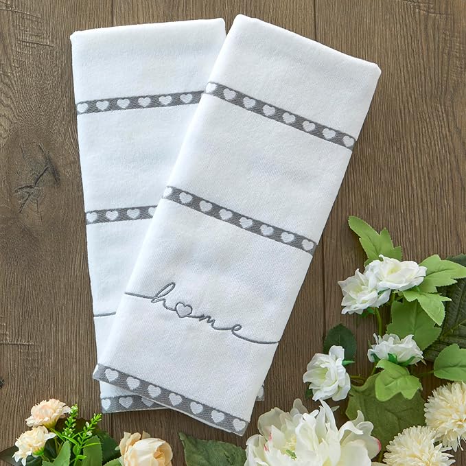 SKL Home Heart in Home 100% Cotton Embroidered 2pc Hand Towel Set, Decorative
