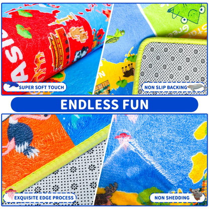 Large Educational Kids Learning Rug with World Map & ABC Alphabet, Interactive Geography Play Carpet for Preschool Classroom Nursery & Homeschool, Non-Slip Activity Rug, 6'7" x 9'2"