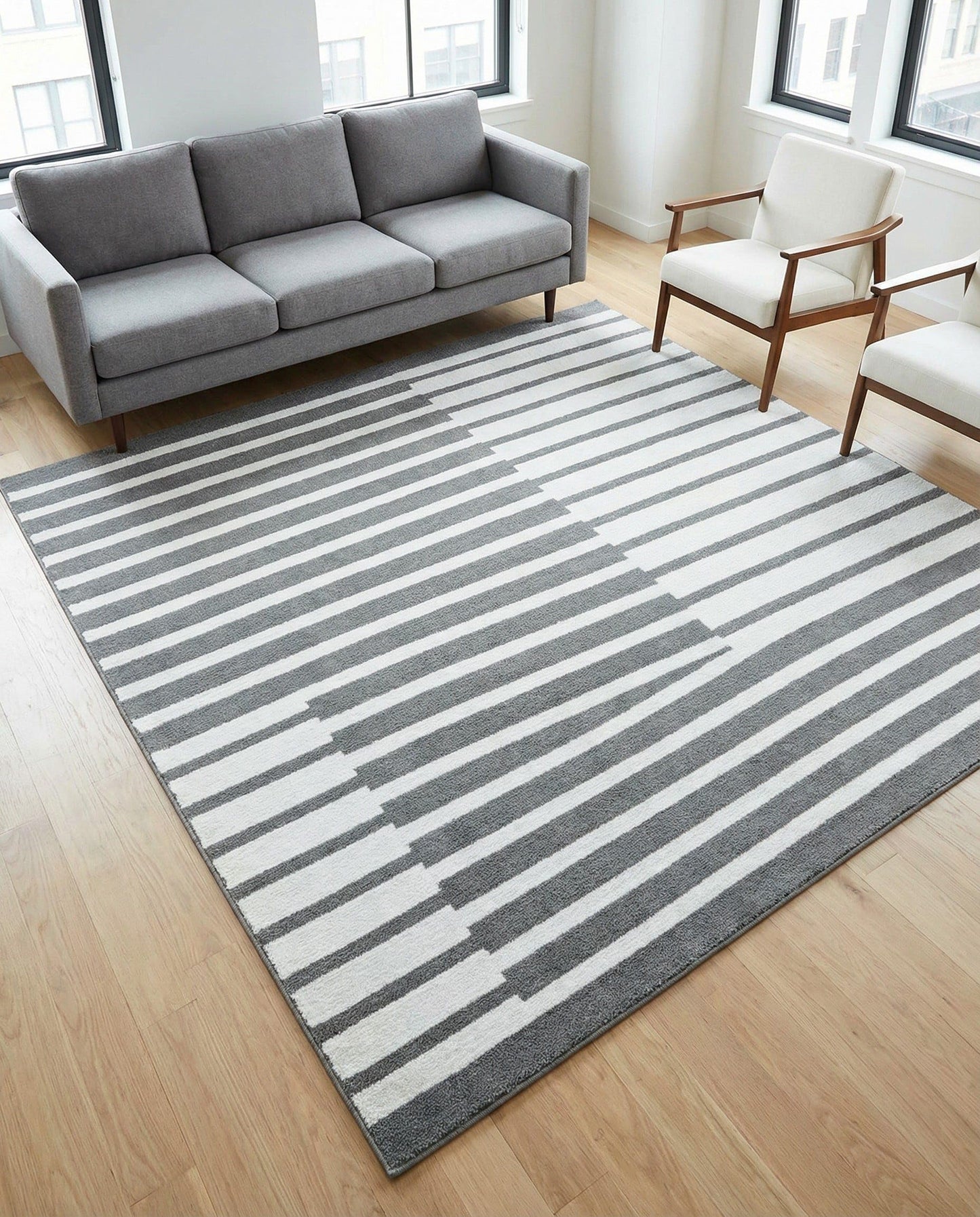 Rugs.com - Oslo Rug – 8 Ft Square Gray Modern Easy-Clean Rug – Geometric Stripe Pattern for Living Rooms, Bedrooms, and Dining Rooms