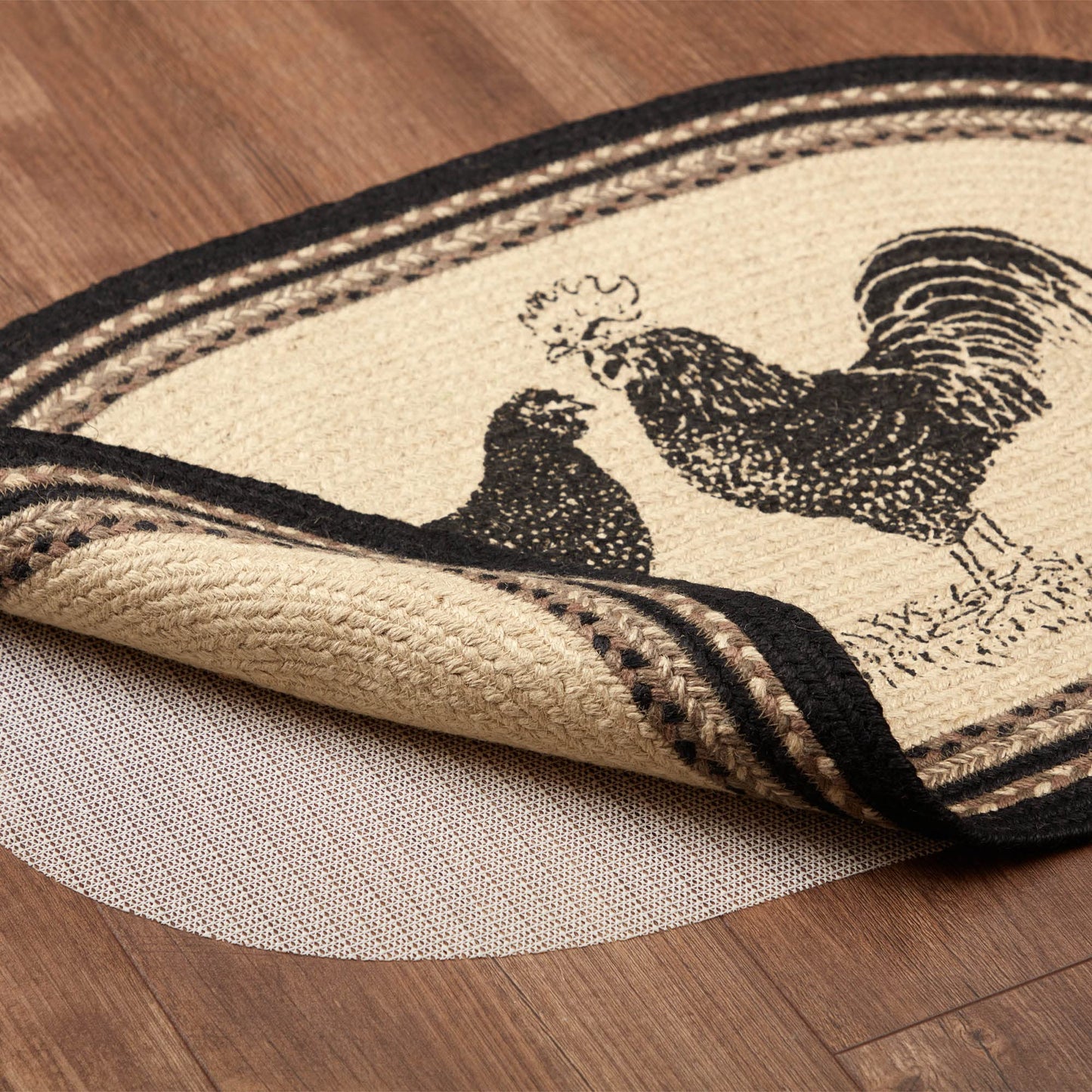 VHC Brands Sawyer Mill Charcoal Farmhouse Dining Room Living Room Kitchen Floor Natural Jute Rug w/Pad 20x30 Poultry