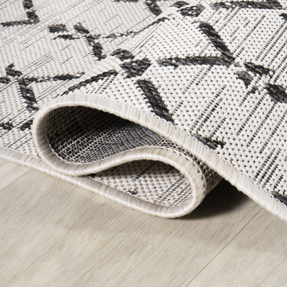 JONATHAN Y Moroccan Geometric Indoor Outdoor Round Area Rug 6 Ft Cream/Black, Ourika Textured Weave for Backyard, Patio, Porch, Easy-Cleaning, High Traffic, Pet-Friendly, Non-Shedding (SMB108I-6R)
