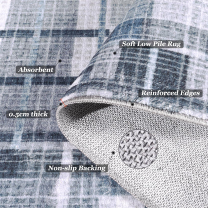 Rezutan Modern Geometric Plaid Distress Indoor Area Rug for Living Room, Blue Gray 5X 7 FT Large Rug Hardwood Floors Decor for Bedroom, Checkered Throw Carpet for Office Entryway Dining Room