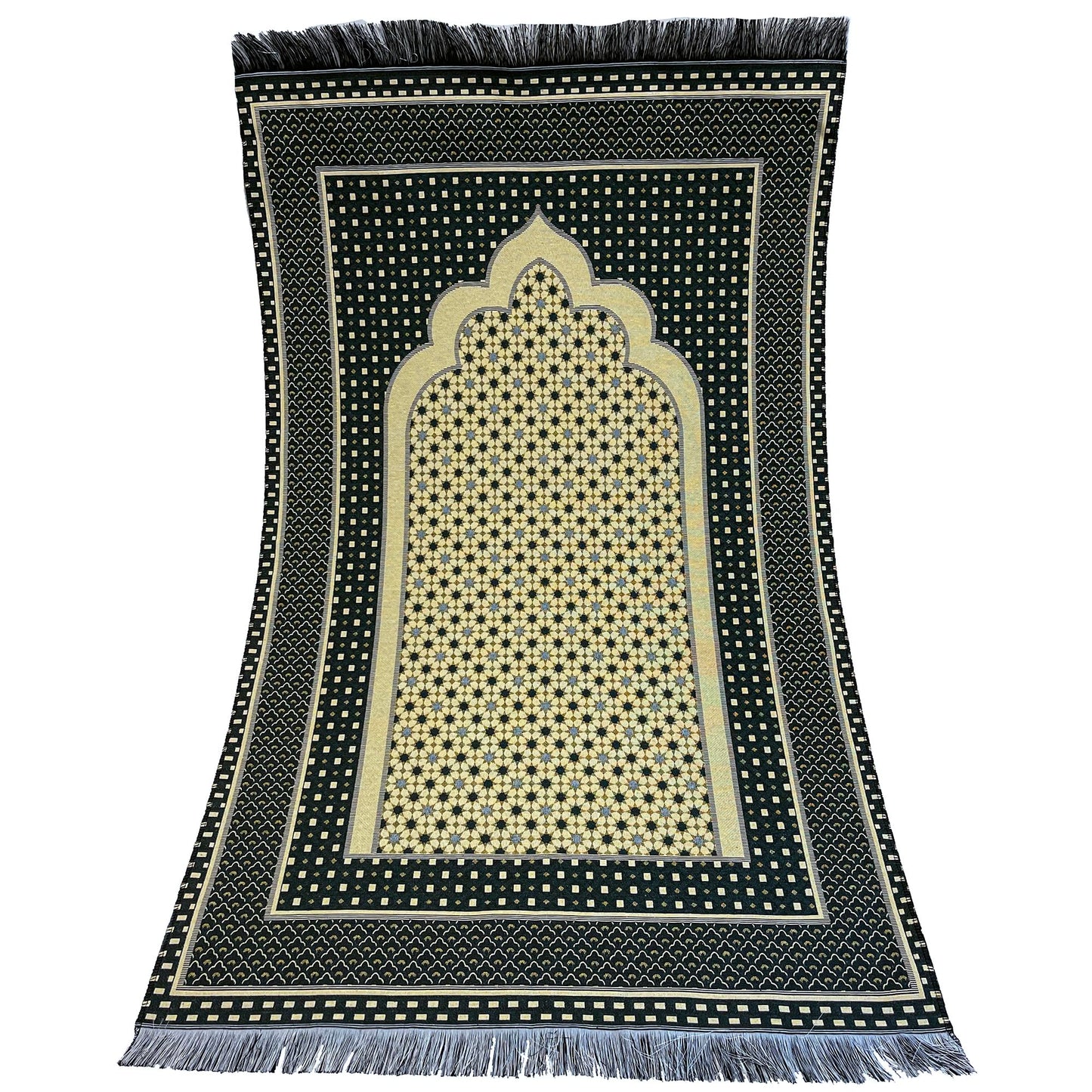Modefa Turkish Islamic Prayer Mat Janamaz Sajjadah | Thin Woven Cotton Praying Rug Ramadan Eid Gift | Traditional Muslim Sejada for Men Women - Hira Diamond (Dark Green)